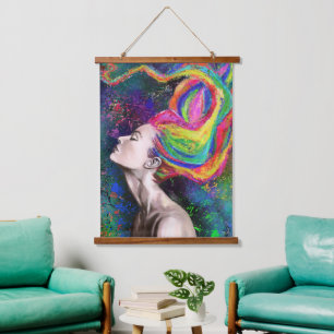Femme aux Cheveux Colorés Suspendue Tapisserie - P