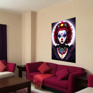 Femme aux cheveux rouges Clown   AI Art Poster