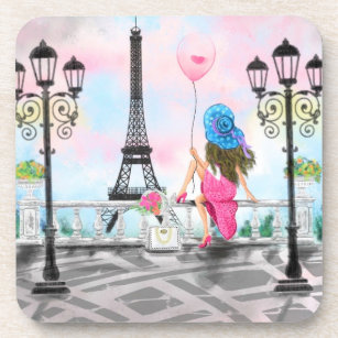 Femme avec ballon à Paris Dessous de verre Tour Ei