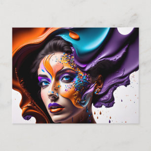 Femme Avec Carte Postale De Peinture En Cours