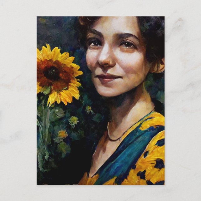 Femme Avec Carte Postale Sunflower (Devant)