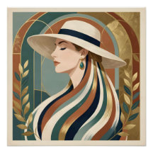 Femme avec chapeau de soleil art déco
