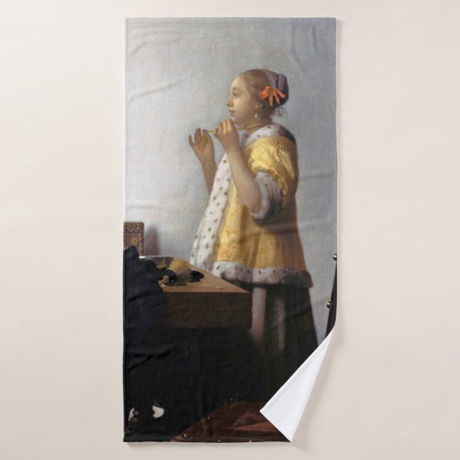 Femme avec collier de perles, Johannes Vermeer (Serviette de bain)