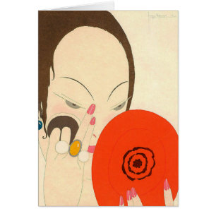 FEMME AVEC MIROIR ROUGE Déco Beauté Maquillage