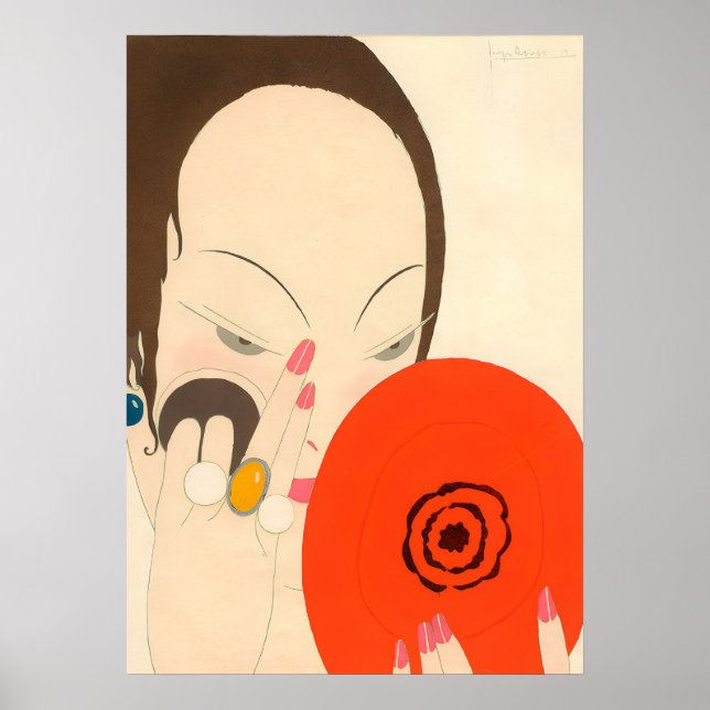 FEMME AVEC MIROIR ROUGE Déco Beauté Maquillage mod (Devant)