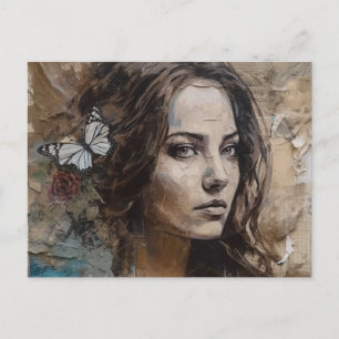 Femme avec papillons Carte postale en techniques m