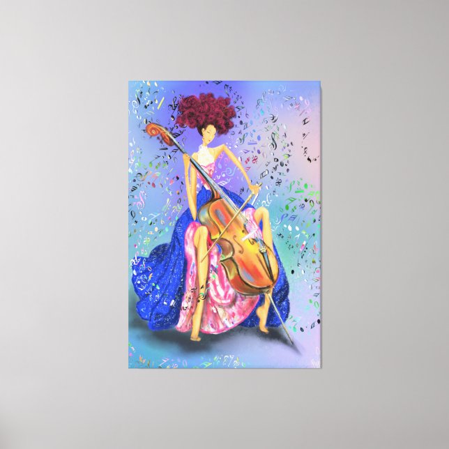 Femme avec toile violoncelle Imprimer - Peinture (Recto)