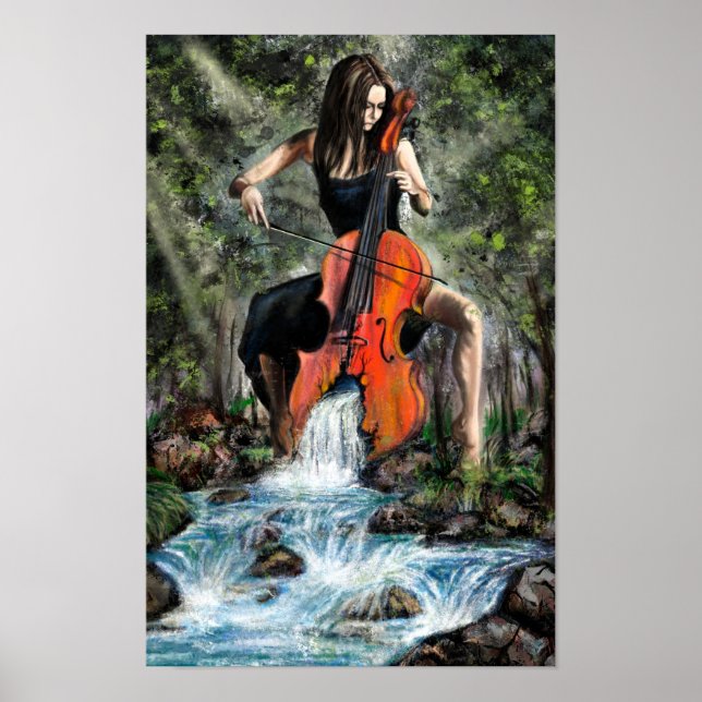Femme avec violoncelle dans la nature - Affiche -  (Devant)