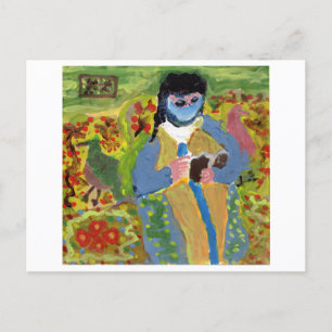 Femme avec voile bleu, lecture, carte postale