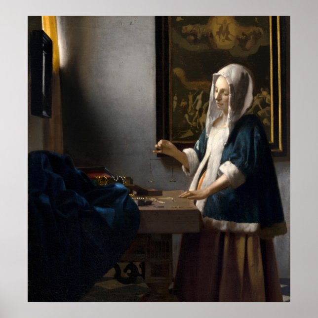 Femme & Balance - Johannes Vermeer Poster des Beau (Devant)