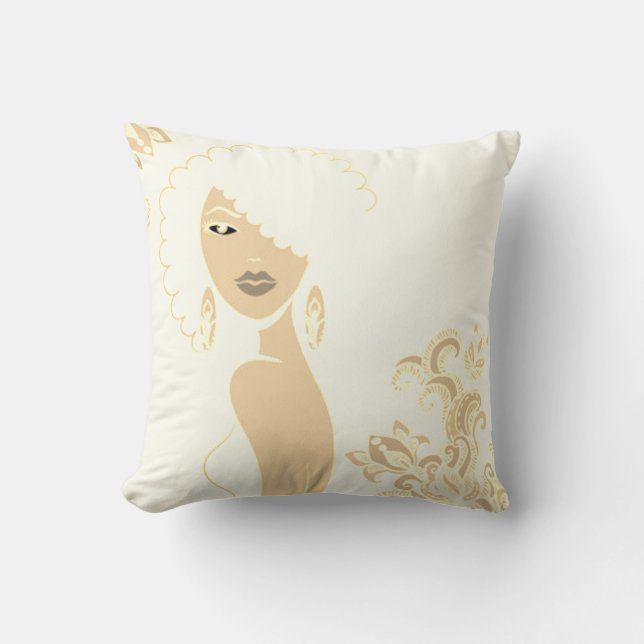 Femme Belle Coussin 2 Faces Beige et Marron (Recto)
