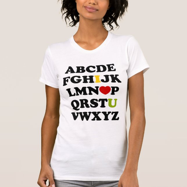 Femme blanche de T-shirt d'alphabet je t'aime (Devant)