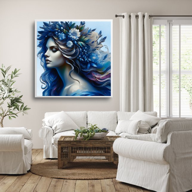 Femme Bleue Élégante Affiche d'Art Tendance (Beautiful Blue Woman Trendy Art Poster Mockup 1)