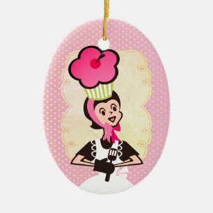 Femme boulanger géant cupcake ornement de Noël