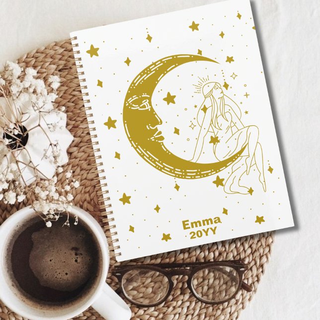 Femme céleste, lune étoiles, boho, astronomie élég (Créateur téléchargé)