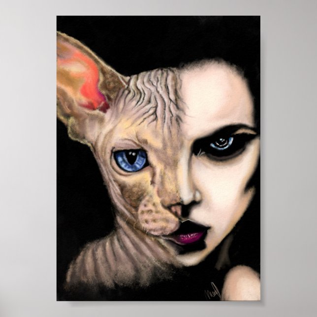 Femme Chat - Affiche de Visage - Art de Peinture (Devant)