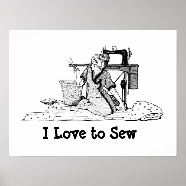Femme coupant tissu - I Love to Sew poster (Devant)