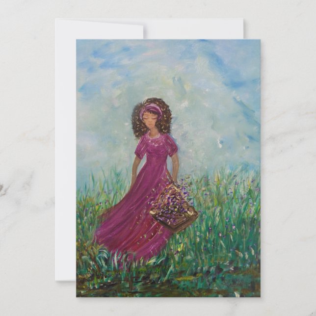 Femme cueillant des fleurs, vierge toute carte d'o (Devant)