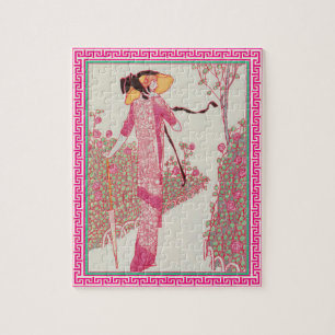 Femme dans le puzzle rose