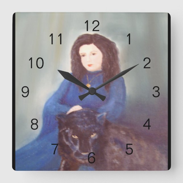 Femme dans Panthère noire horloge murale acrylique (Recto)