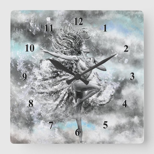 Femme dansant dans les nuages - Horloge murale (Recto)