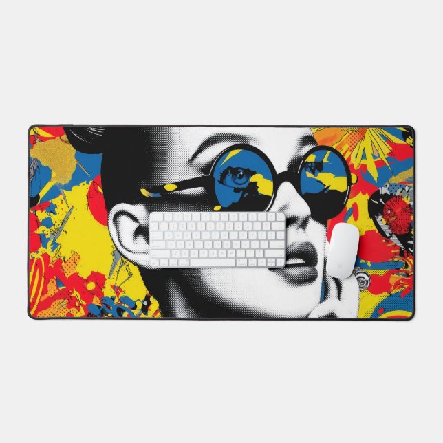 Femme d'art pop avec des lunettes de soleil (Clavier et souris)