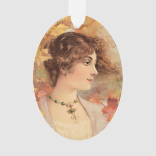 Femme d'automne Art nouveau Imprimé de feuillage d