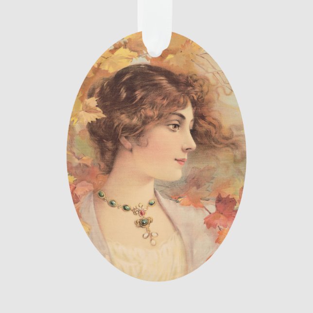 Femme d'automne Art nouveau Imprimé de feuillage d (devant)