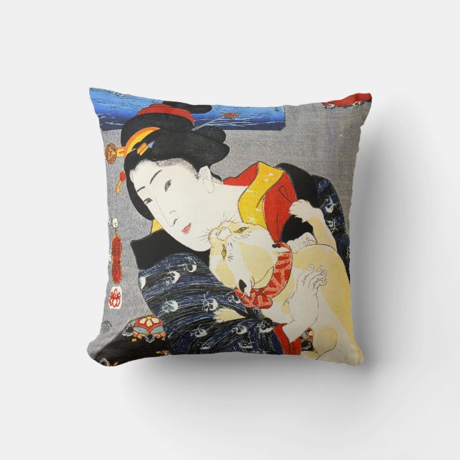 Femme de Kuniyoshi avec un coussin de chat (Recto)