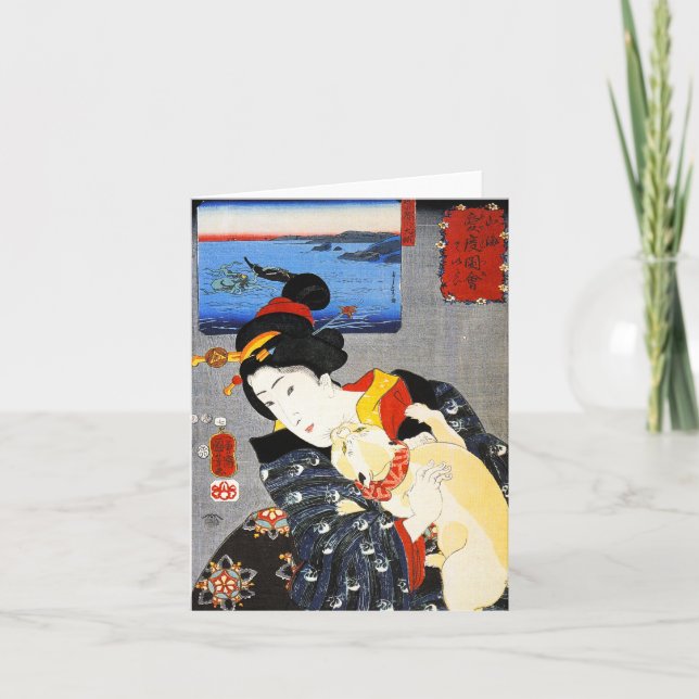 Femme de Kuniyoshi avec une carte de note de chat (Devant)