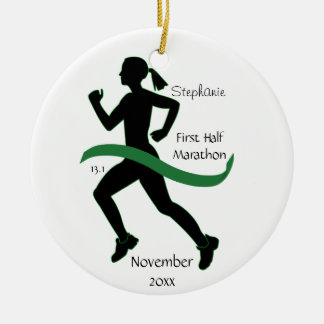 Femme demi-marathon de coureur ornement en vert