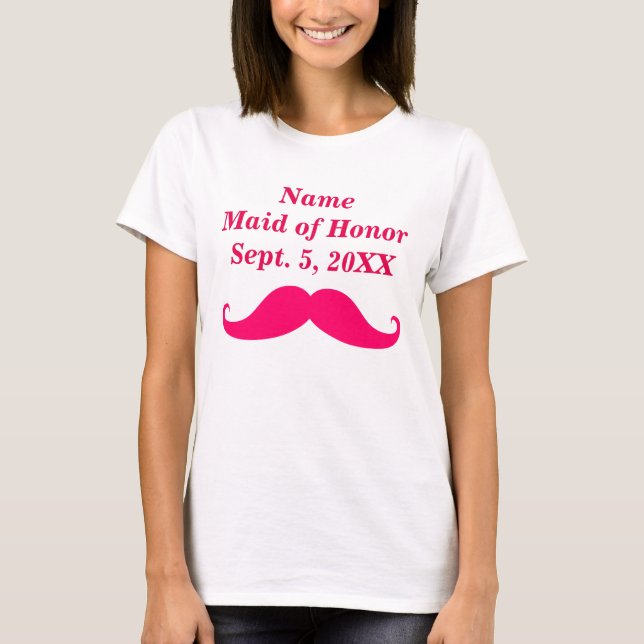 Femme d'honneur rose moustache femme T-shirt de ba (Devant)
