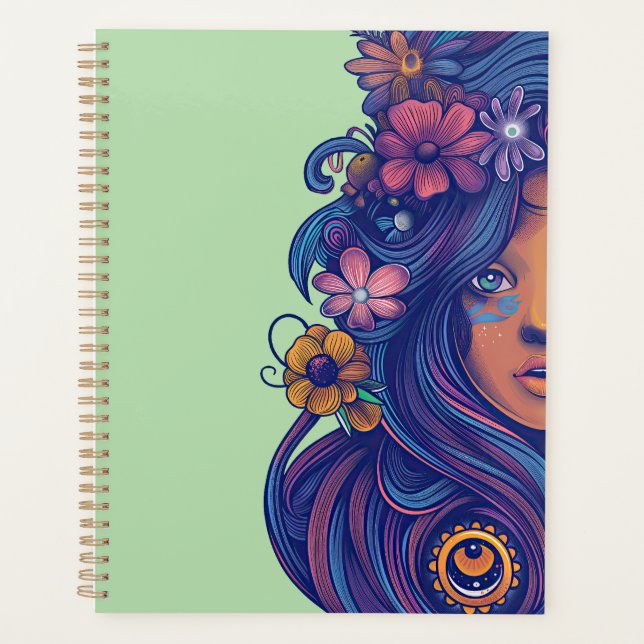 Femme d'Imaginaire Boho avec cheveux floraux (Devant)