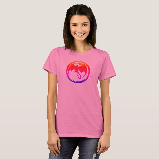 Femme du Dragon Néon T-shirt rose (Devant entier)
