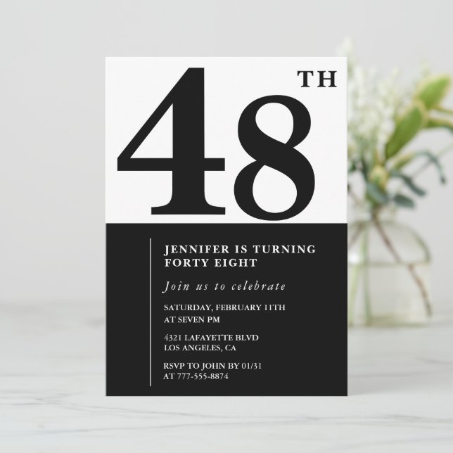 Femme Elegant 48e anniversaire invitation Noir (Debout devant)