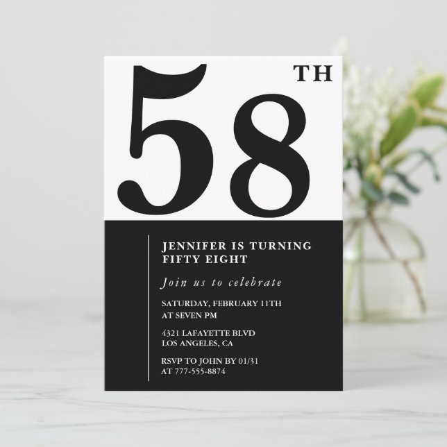 Femme Elegant 58e anniversaire invitation Noir (Debout devant)