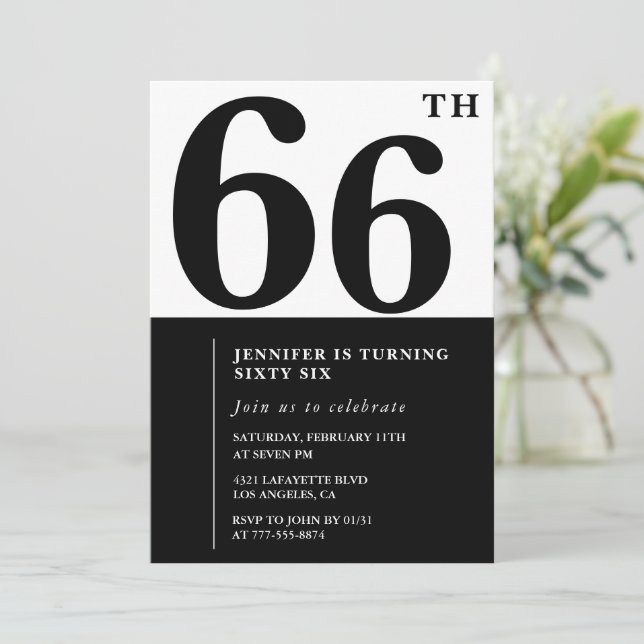 Femme Elegant 66e anniversaire invitation Noir (Debout devant)