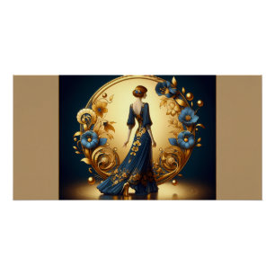 Femme élégante Art Déco en or et bleu