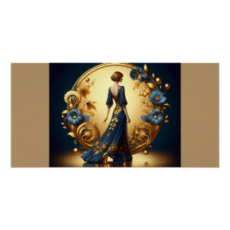 Femme élégante Art Déco en or et bleu