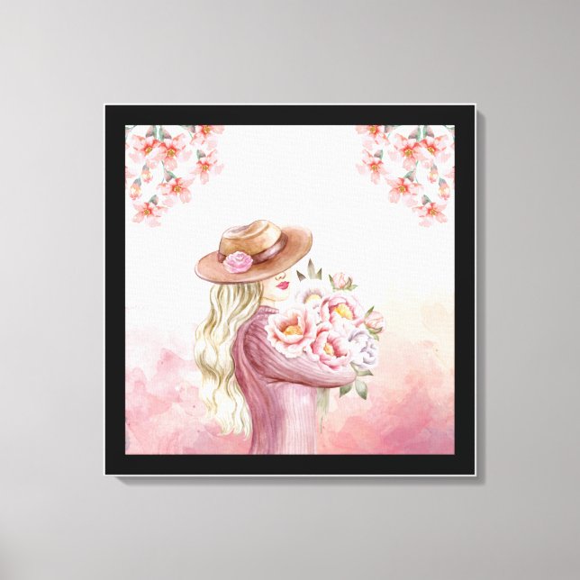 Femme Élégante avec Pivoines Impression d'Art à l' (Recto)