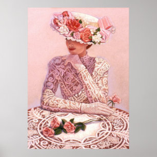 Femme élégante, casquette rose, décoration dentell