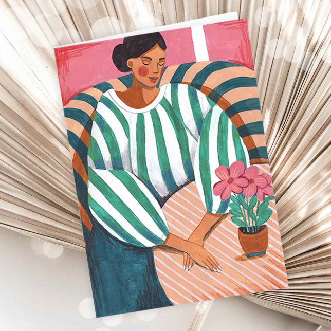 Femme élégante se détendant - Carte de vœux artist (Elegant Woman Relaxing Floral Artistic Greeting Card)