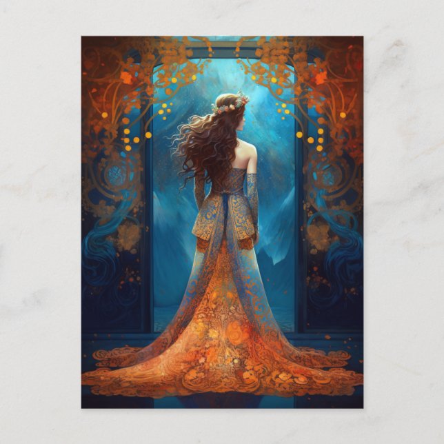 Femme En Belle Robe Imaginaire Art Carte Postale (Devant)