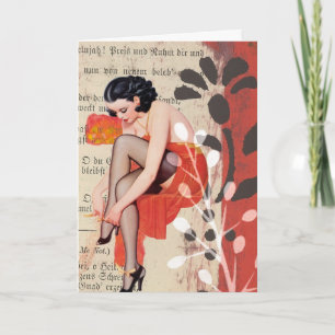 Femme en Lingerie rouge, carte d'anniversaire
