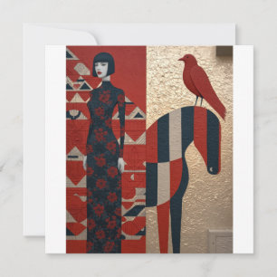 Femme en robe fleurie, à damiers cheval & redbird