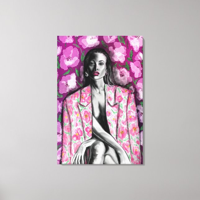Femme en veste de fleurs Impression sur toile (Recto)