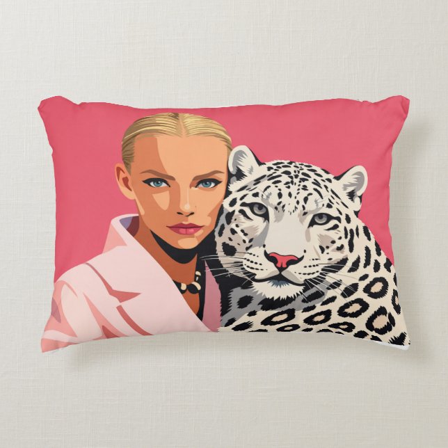 Femme et son chat imprimé Coussin de décoration (Devant)