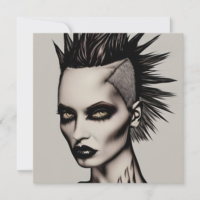 Femme féroce en Mohawk et Piercings Punk gothique (Devant)