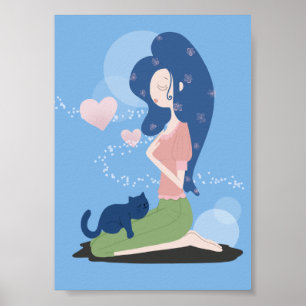 FEMME FILLE ET POSTER D'ART CAT