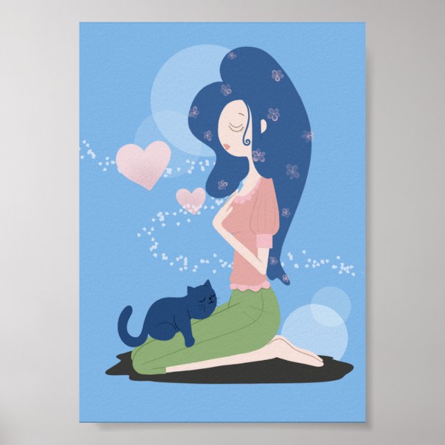 FEMME FILLE ET POSTER D'ART CAT (Devant)